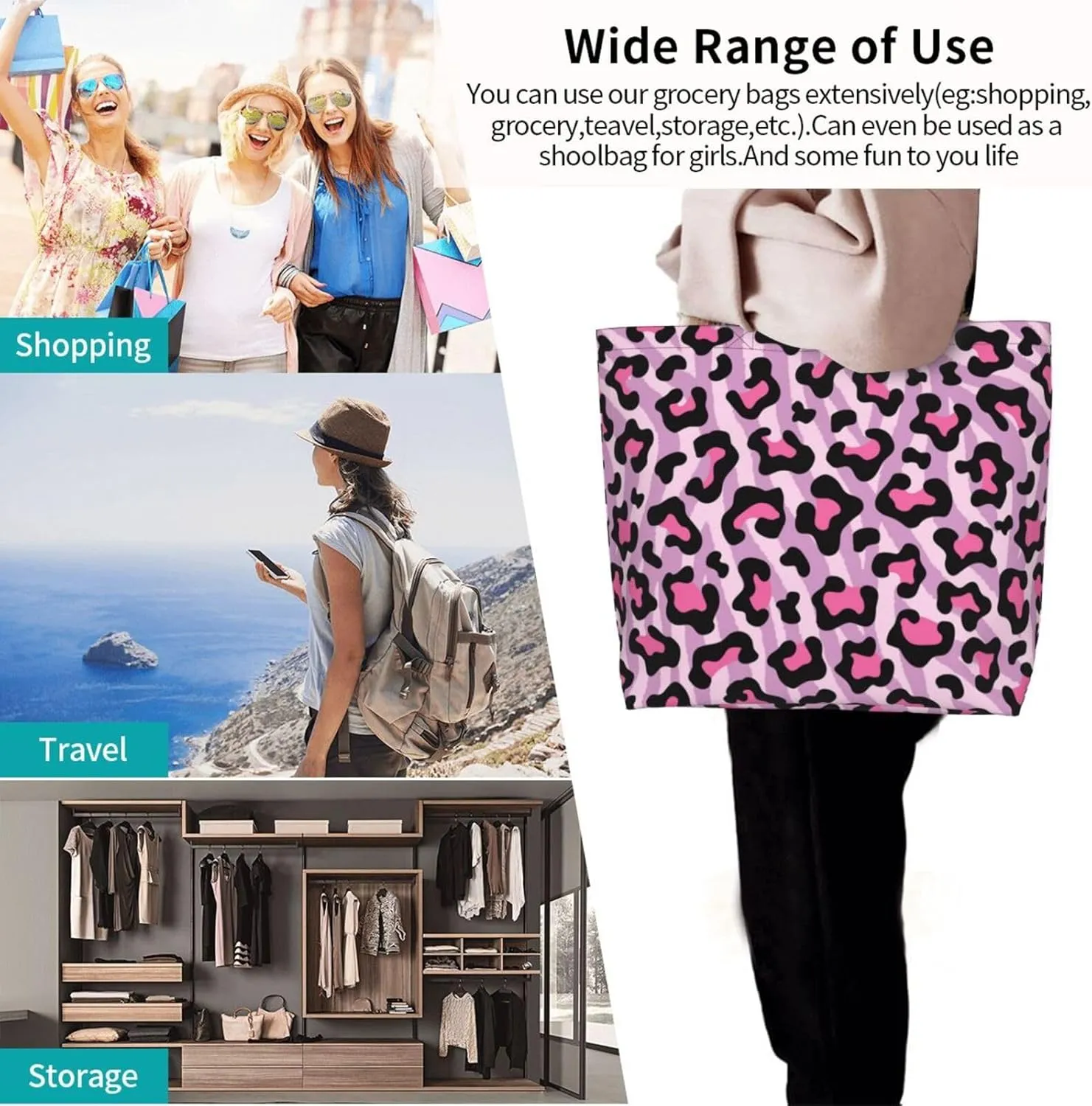 Stylish Print Tote Bag Extra Large Reusable Grocery Shopping Shoulder Tote Bag Portable Storage Handbag