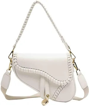 Stylish Saddle Shoulder Bag For Women,Casual Underarm Clutch Purse,Braided Handbag Satchel,PU Leather Crossbody Bag