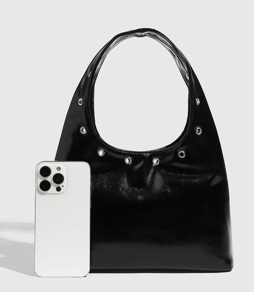 Stylish Shoulder Purses For Women Hollow Y2K-style Clutch Handbag PU Leather Underarm Bucket Bag for Commuting,Outings