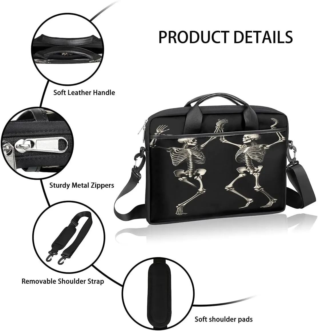 Stylish Skull Rose 15 Inch Laptop Bag Laptop Shoulder Bag Computer Cases for Laptops or Tablets