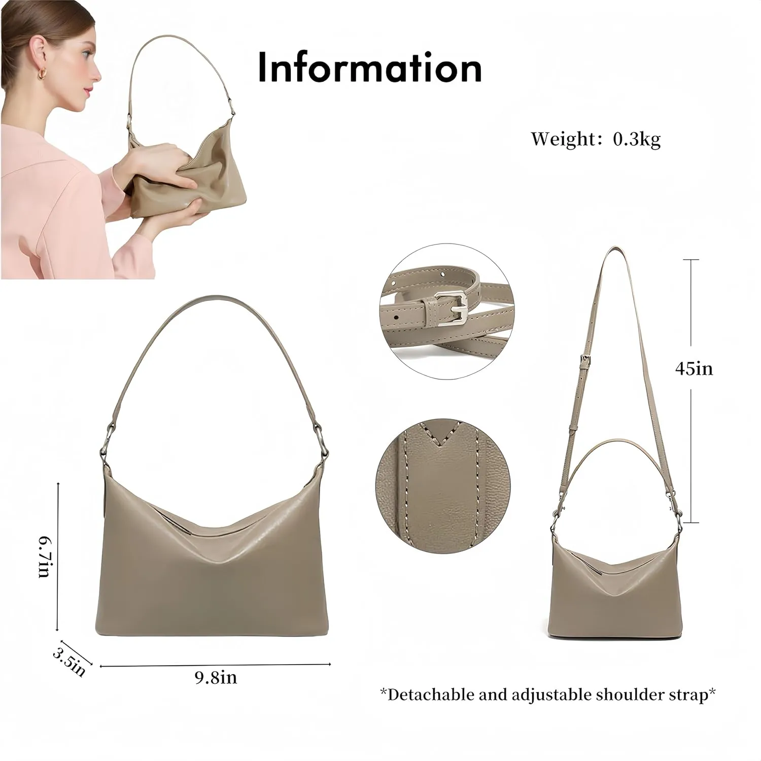 Stylish Soft Leather Shoulder Bags for Women - Lightweight Hobo Crossbody Handbag with 2 Straps for Everyday Use