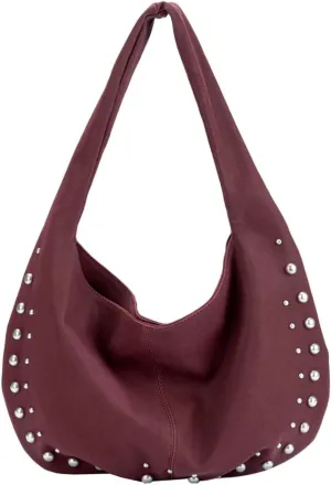 Suede Hobo Bag Rivet Suede Tote Bag Retro Suede Bag Slouchy Suede Shoulder Bag for Women Ladies Suede Purses Evening Handbag