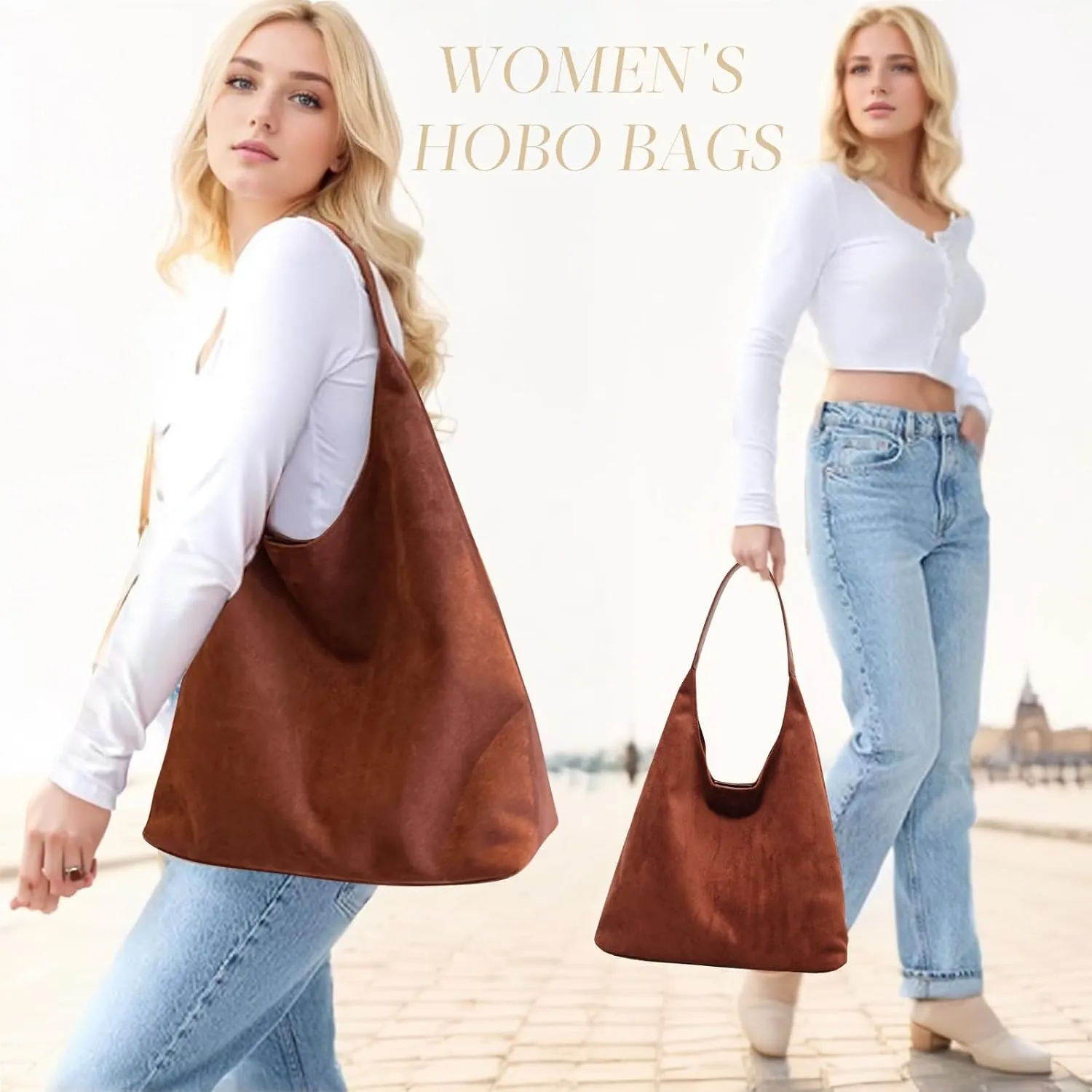 Suede Tote Bag for Women Hobo Bags Large Capacity Top Handle Bag Shoulder Bag,Premium Faux Suede Material
