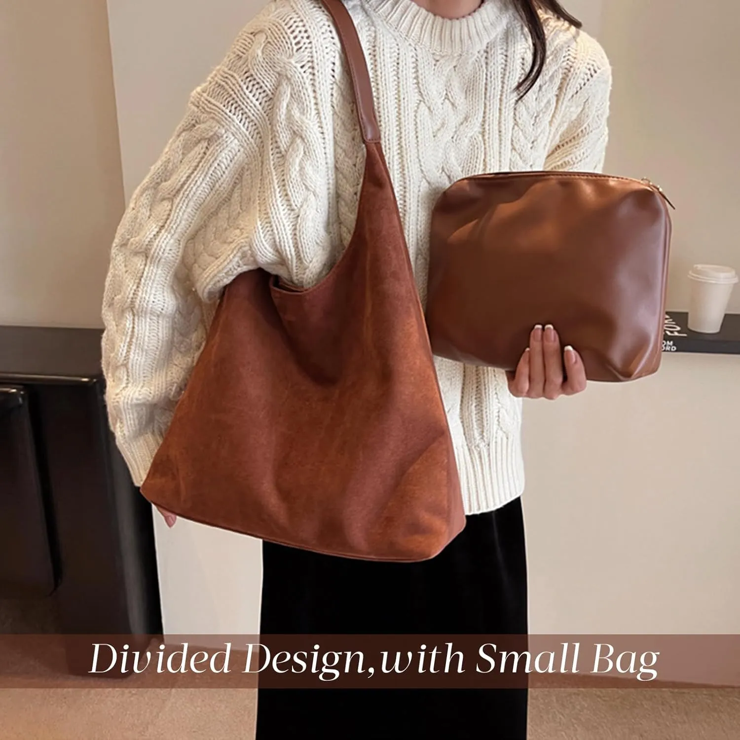 Suede Tote Bag for Women Hobo Bags Large Capacity Top Handle Bag Shoulder Bag,Premium Faux Suede Material
