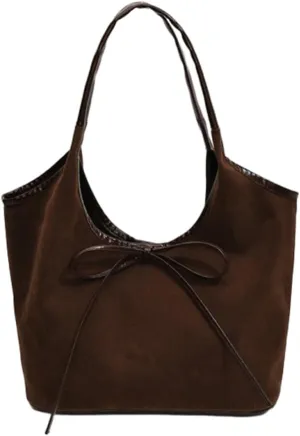 Suede Tote Bags for Women Suede Bow-Tie Shoulder Bag Ladies Womens Hobo Bag Purse Top Handle Handbag Office Tote Travel Tote