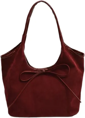 Suede Tote Bags for Women Suede Bow-Tie Shoulder Bag Ladies Womens Hobo Bag Purse Top Handle Handbag Office Tote Travel Tote