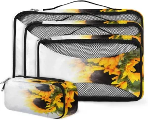 Sunflowers 4 Piece Packing Travel Organizer Cubes Set Mesh Fabric Ventilate Design Lightweight Travel Accessories 4 Sizes (Extra Large, Large, Medium, Small)