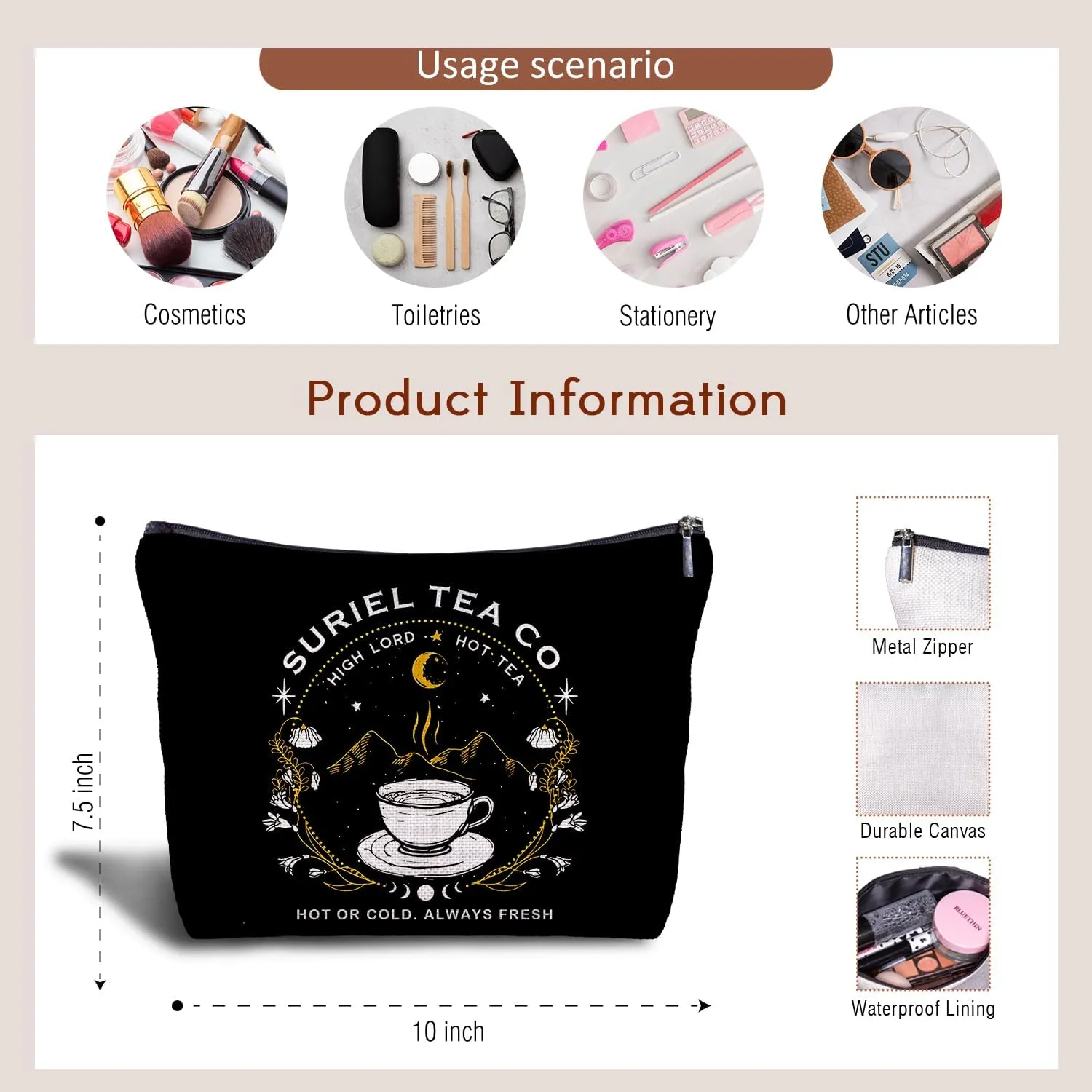 Suriel Tea Co Makeup Bag - City of Starlight Gifts, A Court of Thorns and Roses Merch Book Lovers Gifts, Mystical Book Flowers Librarian Cosmetic Bags for Women (1)