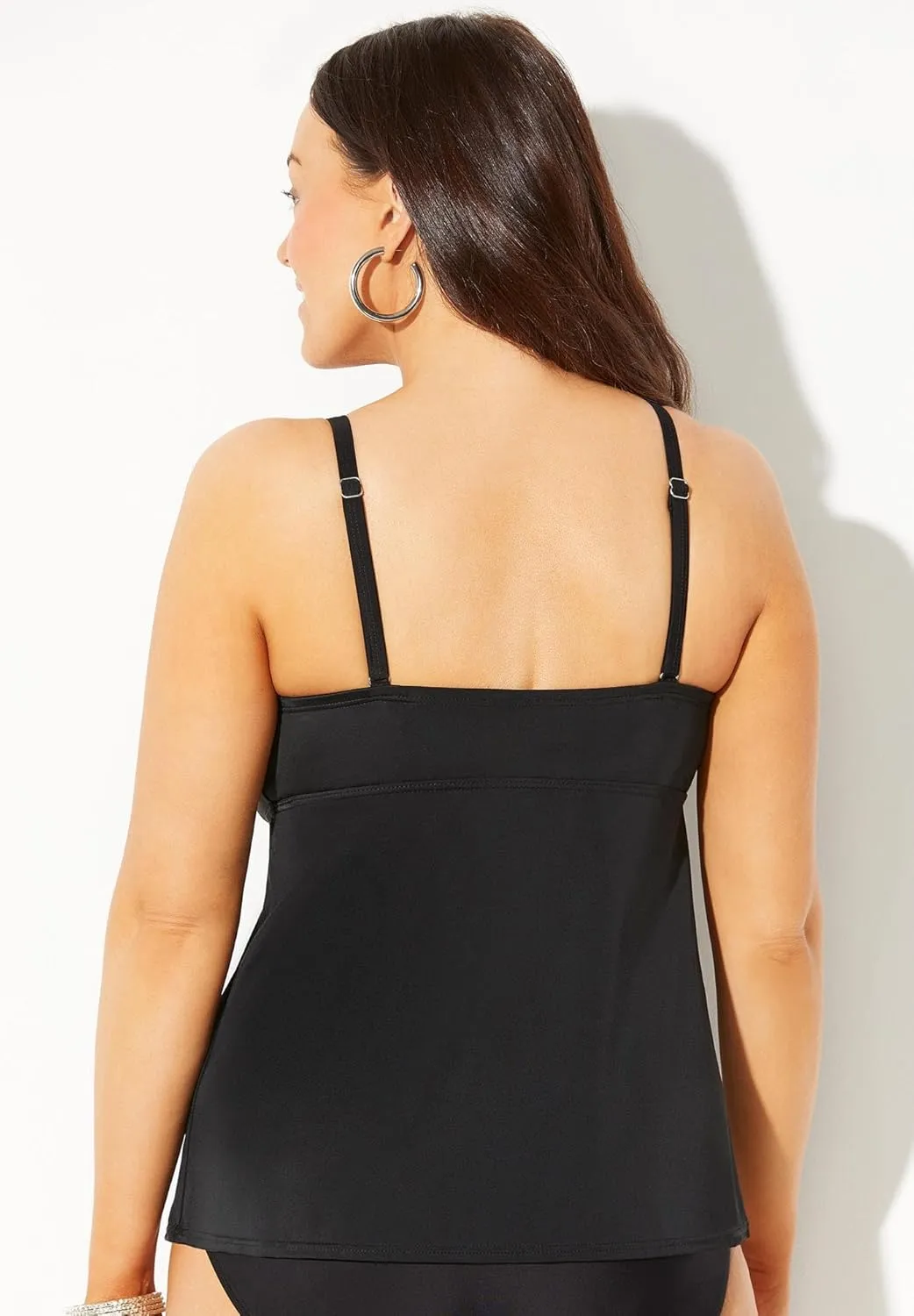 Swimsuits For All Women's Plus Size Adjustable Relaxed Fit Tie Front Underwire Tankini Top