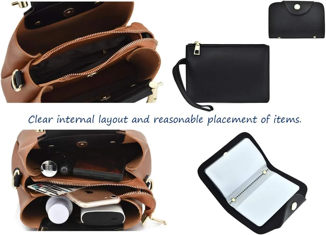 Synthetic PU Leather Tote for Women Satchel Crossbody Hobo Ribbon splicing 3pcs Handbags Shoulder Wallet Card Bag-Wine