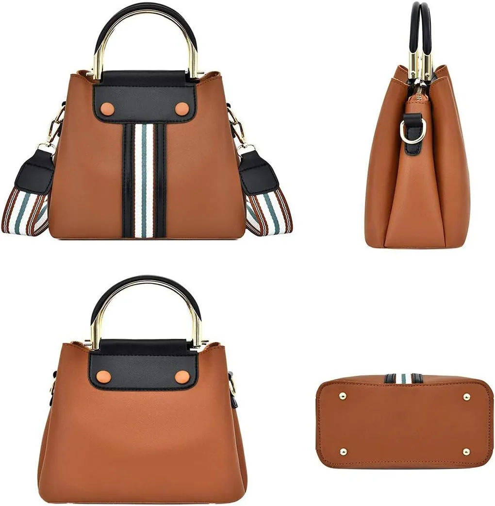 Synthetic PU Leather Tote for Women Satchel Crossbody Hobo Ribbon splicing 3pcs Handbags Shoulder Wallet Card Bag-Wine