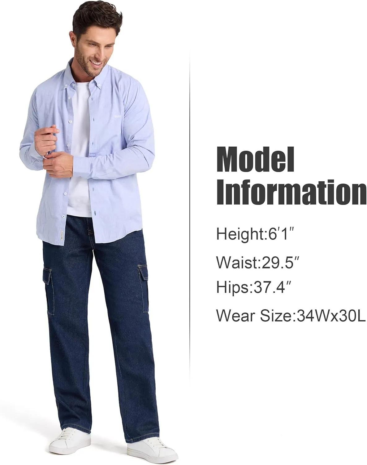 Tapata Men's Relaxed Fit Cargo Jeans Elastic Waist 6 Pockets Straight Leg Work Utility Pants
