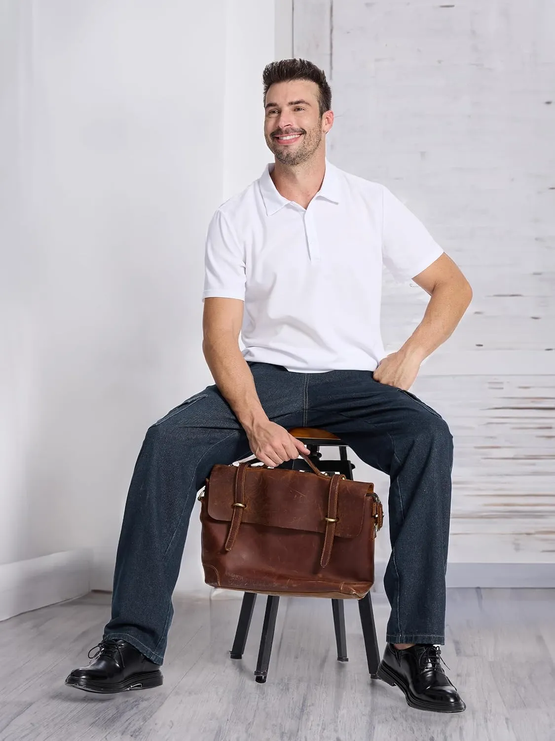 Tapata Men's Relaxed Fit Cargo Jeans Elastic Waist 6 Pockets Straight Leg Work Utility Pants