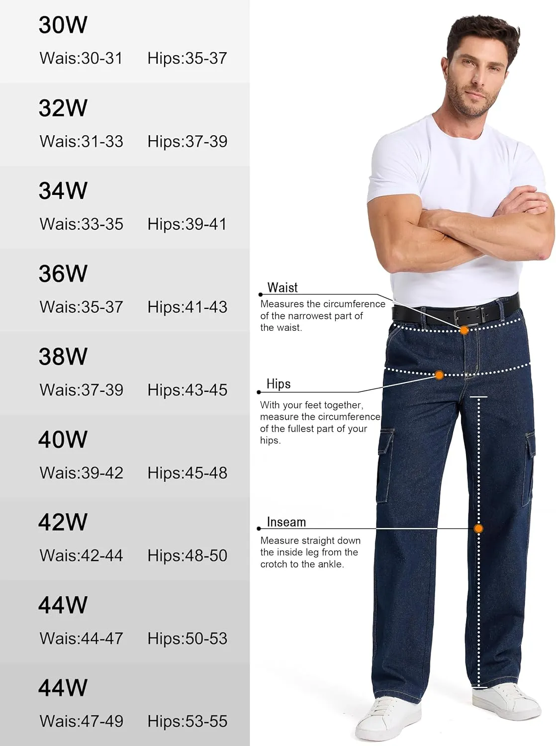 Tapata Men's Relaxed Fit Cargo Jeans Elastic Waist 6 Pockets Straight Leg Work Utility Pants