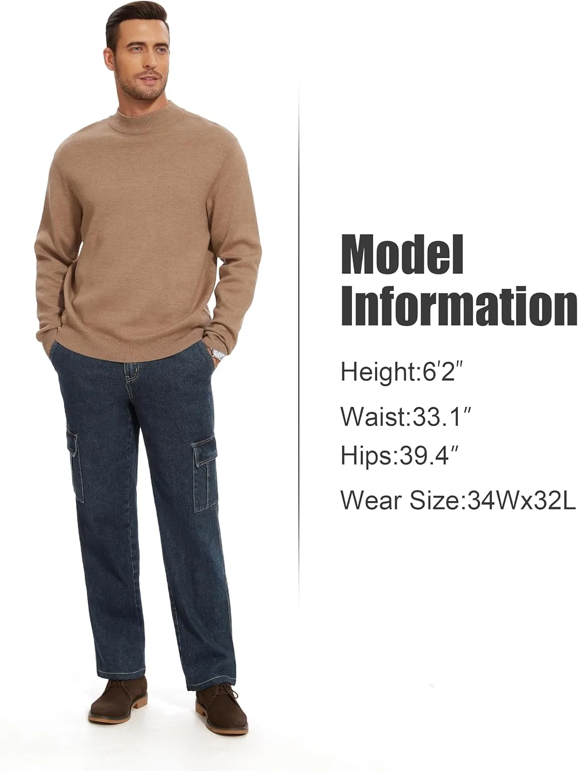 Tapata Men's Relaxed Fit Cargo Jeans Elastic Waist 6 Pockets Straight Leg Work Utility Pants