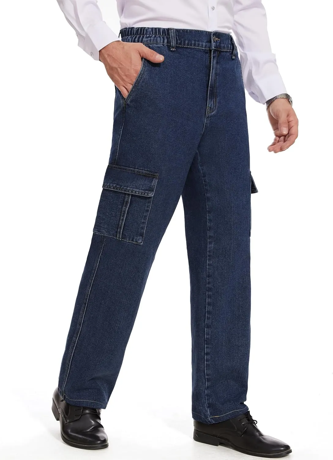 Tapata Men's Relaxed Fit Cargo Jeans Elastic Waist 6 Pockets Straight Leg Work Utility Pants