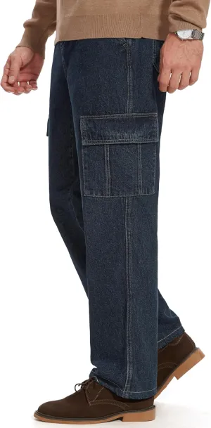 Tapata Men's Relaxed Fit Cargo Jeans Elastic Waist 6 Pockets Straight Leg Work Utility Pants