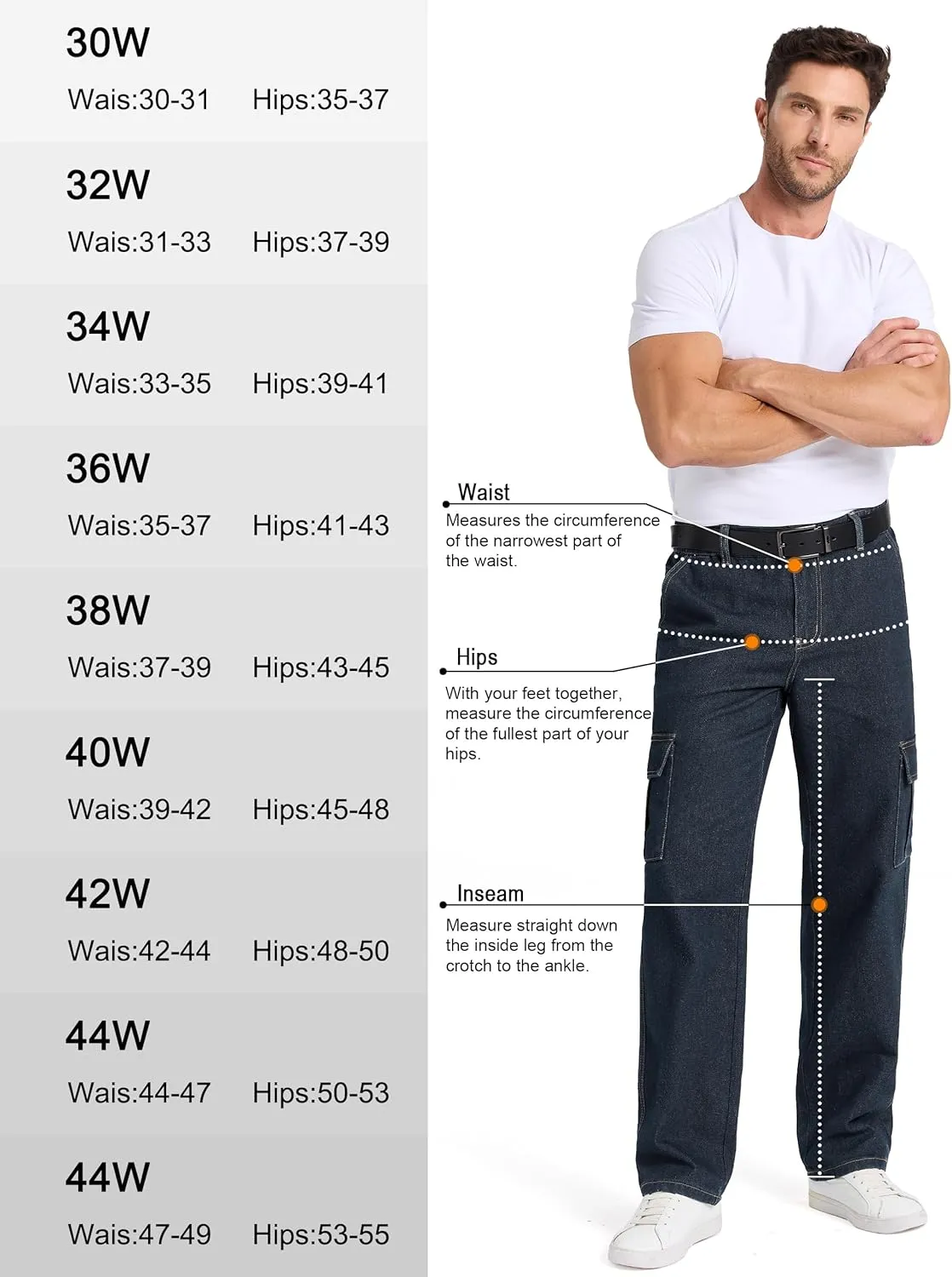 Tapata Men's Relaxed Fit Cargo Jeans Elastic Waist 6 Pockets Straight Leg Work Utility Pants
