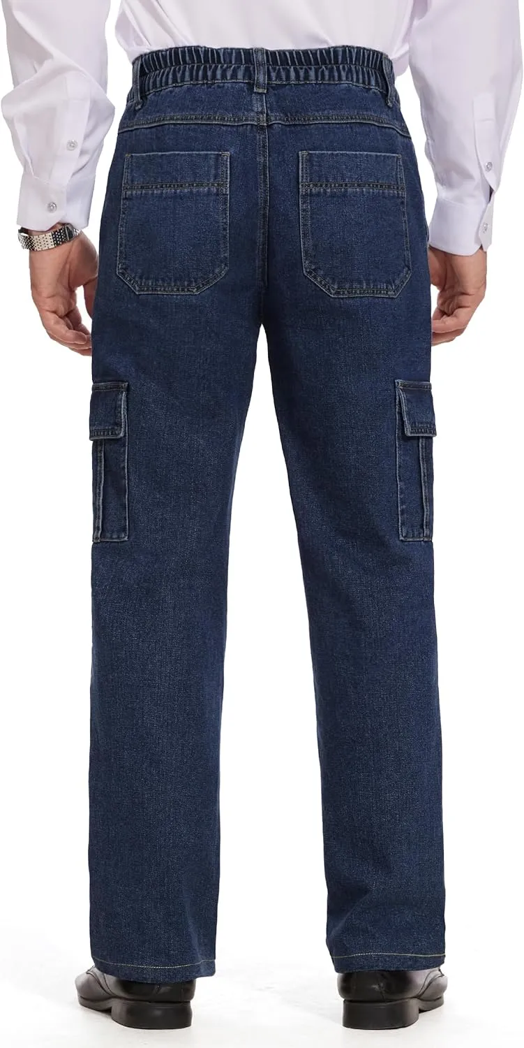 Tapata Men's Relaxed Fit Cargo Jeans Elastic Waist 6 Pockets Straight Leg Work Utility Pants
