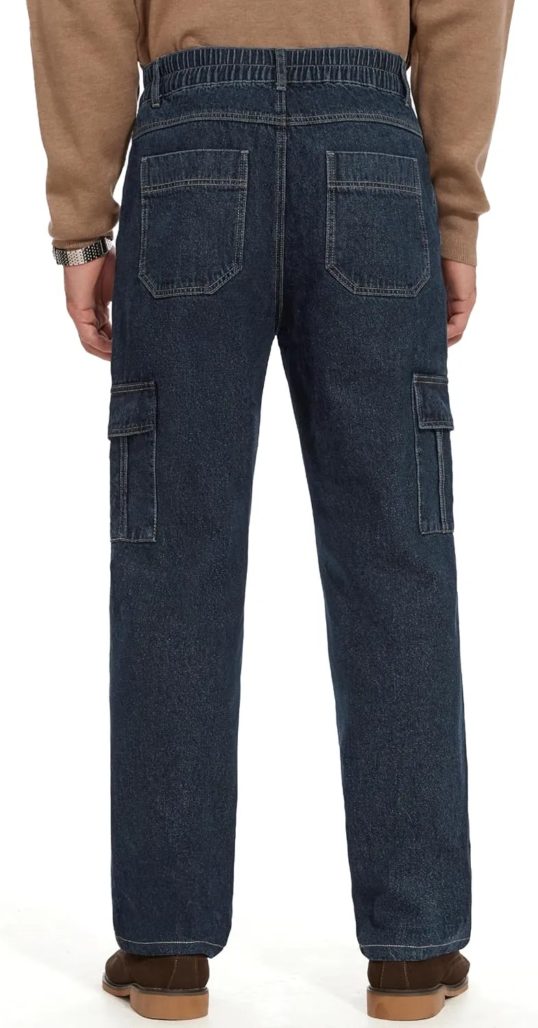 Tapata Men's Relaxed Fit Cargo Jeans Elastic Waist 6 Pockets Straight Leg Work Utility Pants
