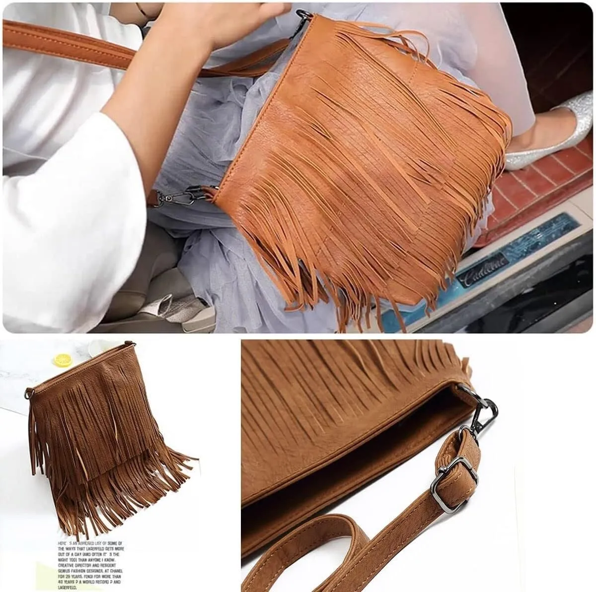 Tassel Shoulder Bags Women's PU Leather Crossbody Bag Satchel Fashion Top-Handle Bags Zipper Hobo Bag Handbag Purse