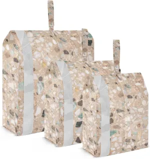 Terrazzo Natural Stone Packing Cubes Set of 3, Lightweight Travel Luggage Organizers Foldable Bags for Easy Packing and Organization