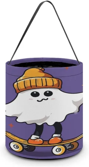 The Ghost of Skateboards Halloween Tote Candy Bag Candy Basket Candy Bucket Gift Bag for Halloween Party
