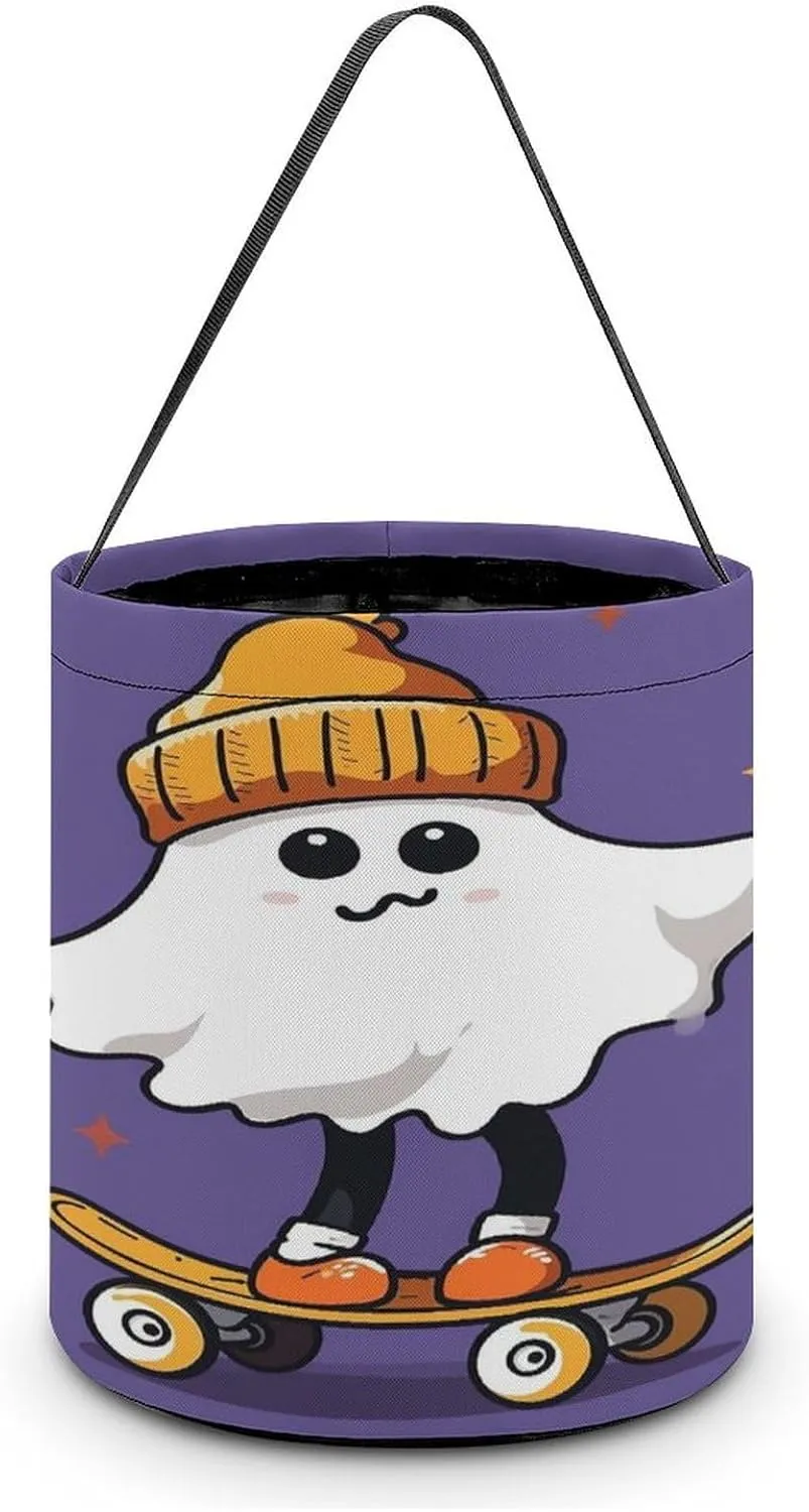 The Ghost of Skateboards Halloween Tote Candy Bag Candy Basket Candy Bucket Gift Bag for Halloween Party