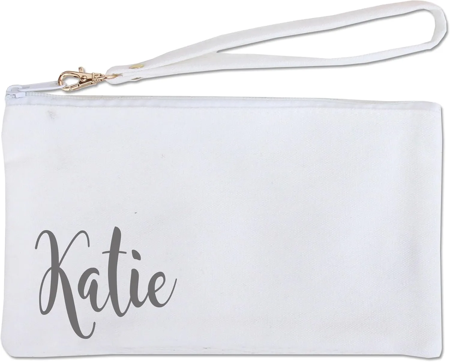 Threadart Personalized Cotton Canvas Small Wristlet Bag Make-up Organizer Makeup Bag - 100% Cotton Heavy Duty Canvas 5"x9" - Ivory
