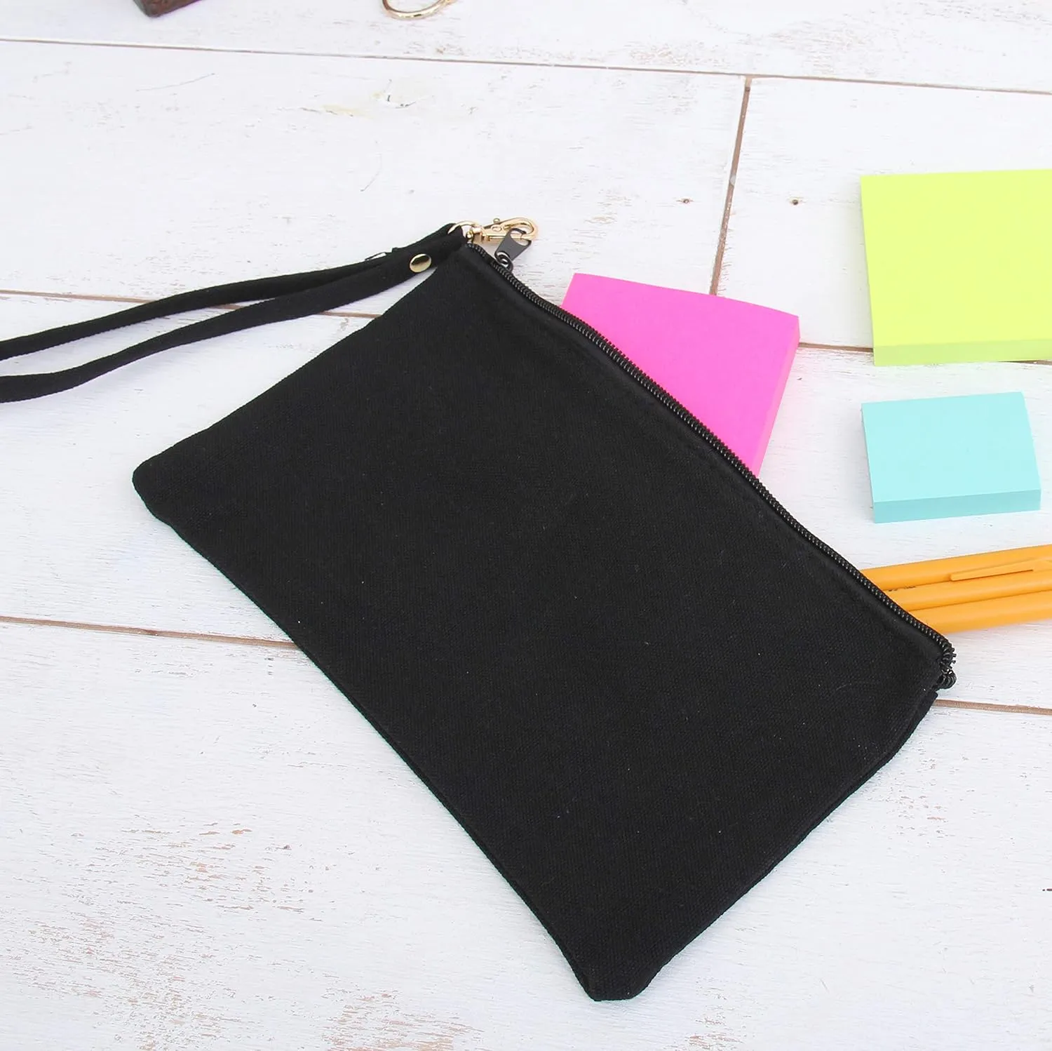 Threadart Personalized Cotton Canvas Small Wristlet Bag Make-up Organizer Makeup Bag - 100% Cotton Heavy Duty Canvas 5"x9" - Ivory