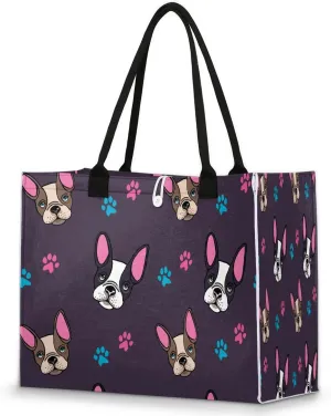 Tote Bag for Women Animal French Bulldog Large Beach Bag Reusable Grocery Bags Tote Bag for Work Shopping Travel Beach