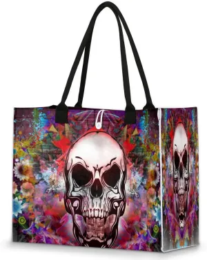 Tote Bag for Women Colorful Art Skull Large Beach Bag Reusable Grocery Bags Tote Bag for Work Shopping Travel Beach