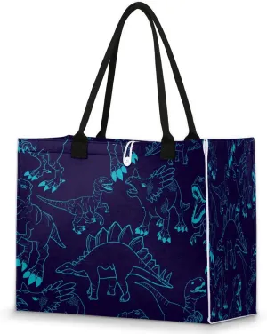 Tote Bag for Women Cool Dinosaurs Background Large Beach Bag Reusable Grocery Bags Tote Bag for Work Shopping Travel Beach