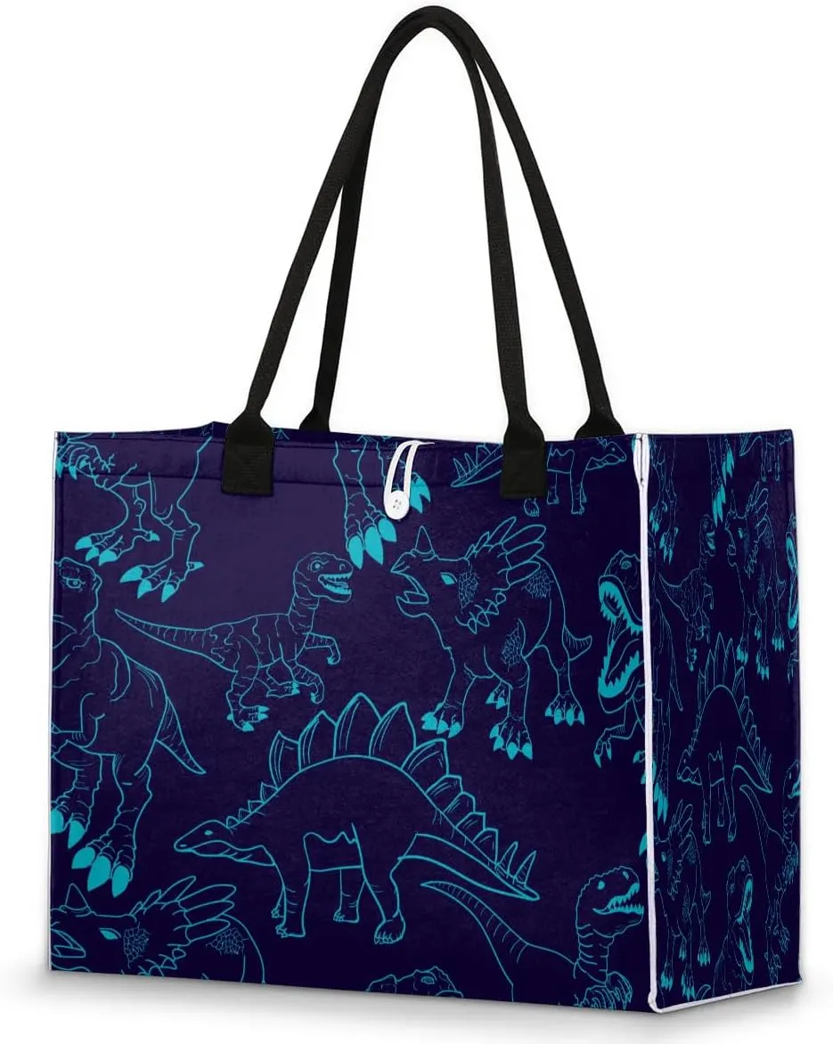 Tote Bag for Women Cool Dinosaurs Background Large Beach Bag Reusable Grocery Bags Tote Bag for Work Shopping Travel Beach