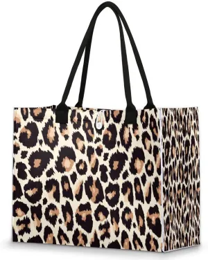 Tote Bag for Women Fur Leopard Print Large Beach Bag Reusable Grocery Bags Tote Bag for Work Shopping Travel Beach