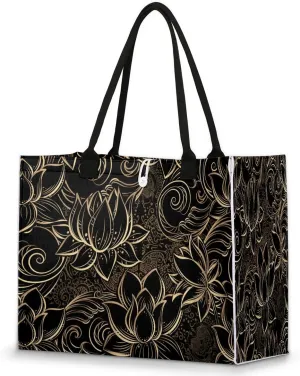 Tote Bag for Women Lotus Flower Pattern Large Beach Bag Reusable Grocery Bags Tote Bag for Work Shopping Travel Beach
