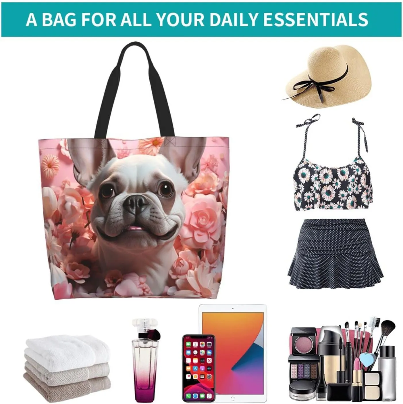 Tote Bag for Women Reusable Grocery Bag Shopping Bag Purple and Pattern Tote Bags Handbag Foldable Shoulder Bag