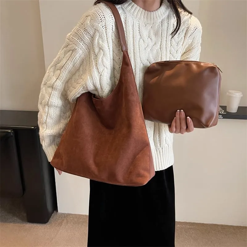 Tote Bags For Women Work Suede Slouchy Bag Handbag Office Purse Fashionable Bags Handbag Fall Shoulder Leather Brown Purses