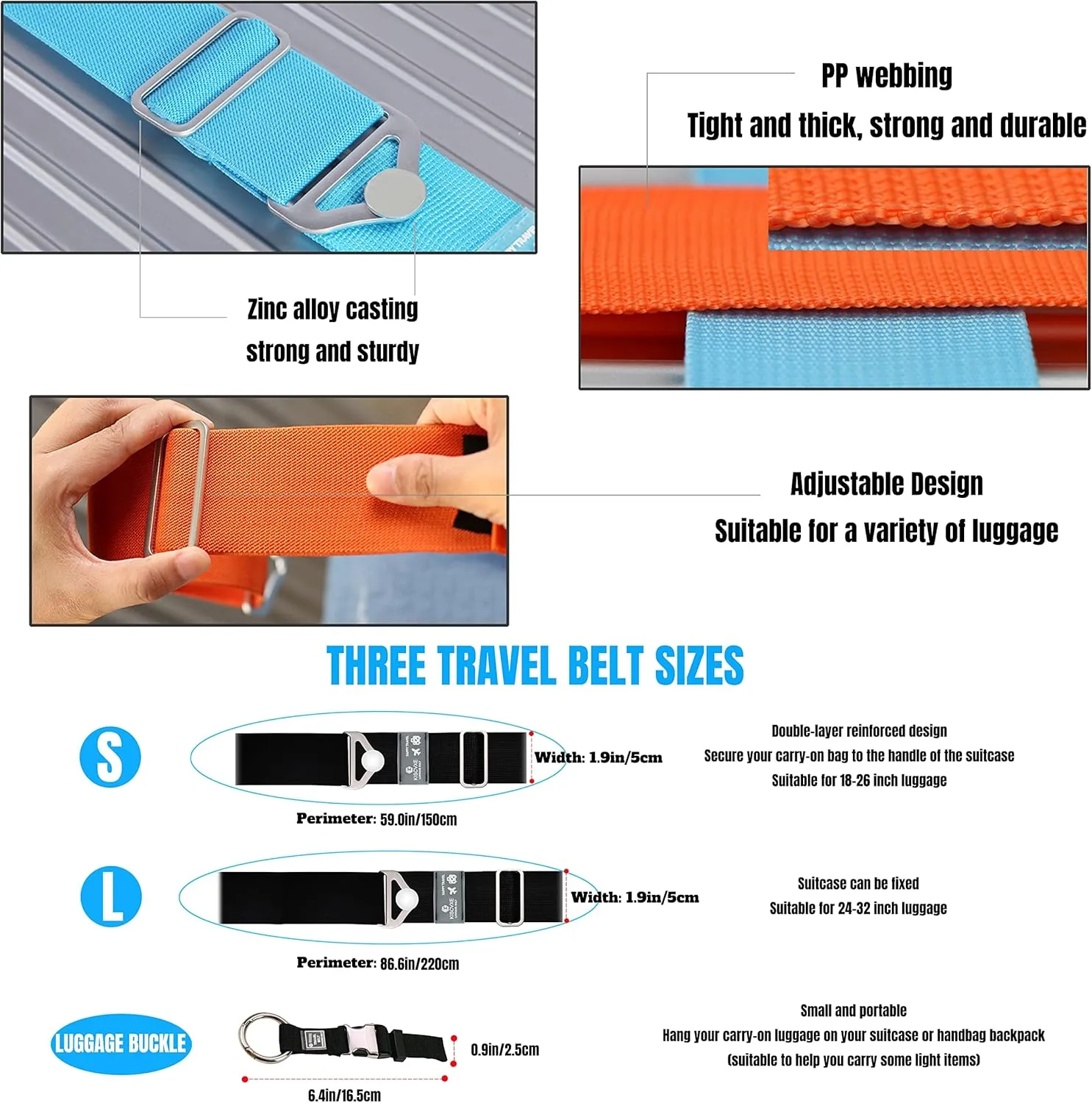 Travel Belt for Luggage, 3PCS Luggage Strap,Luggage Straps Over Handle for Carry On Bag -Adjustable Add a Bag Luggage Belt,Airport Travel Accessories for Women & Men
