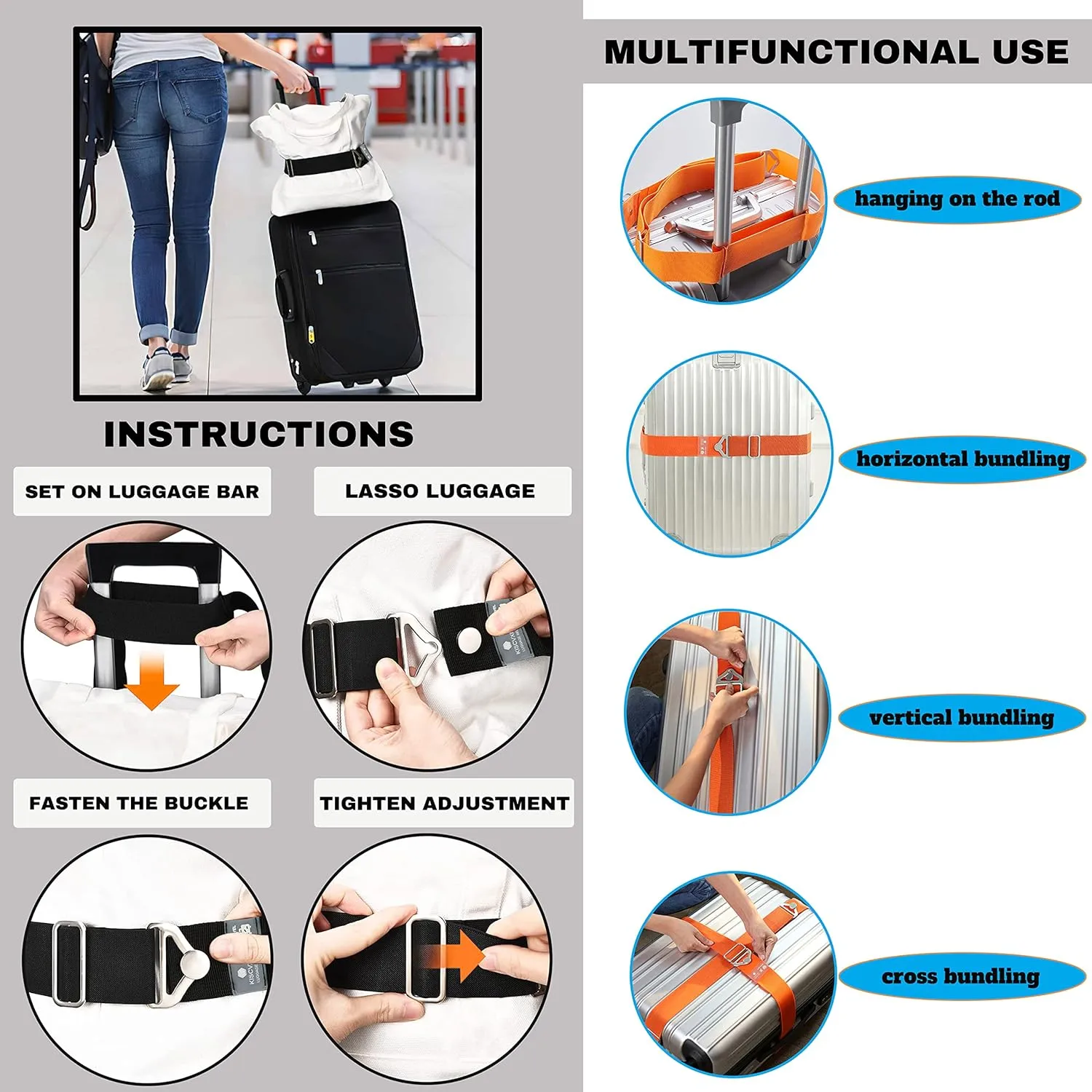 Travel Belt for Luggage, 3PCS Luggage Strap,Luggage Straps Over Handle for Carry On Bag -Adjustable Add a Bag Luggage Belt,Airport Travel Accessories for Women & Men