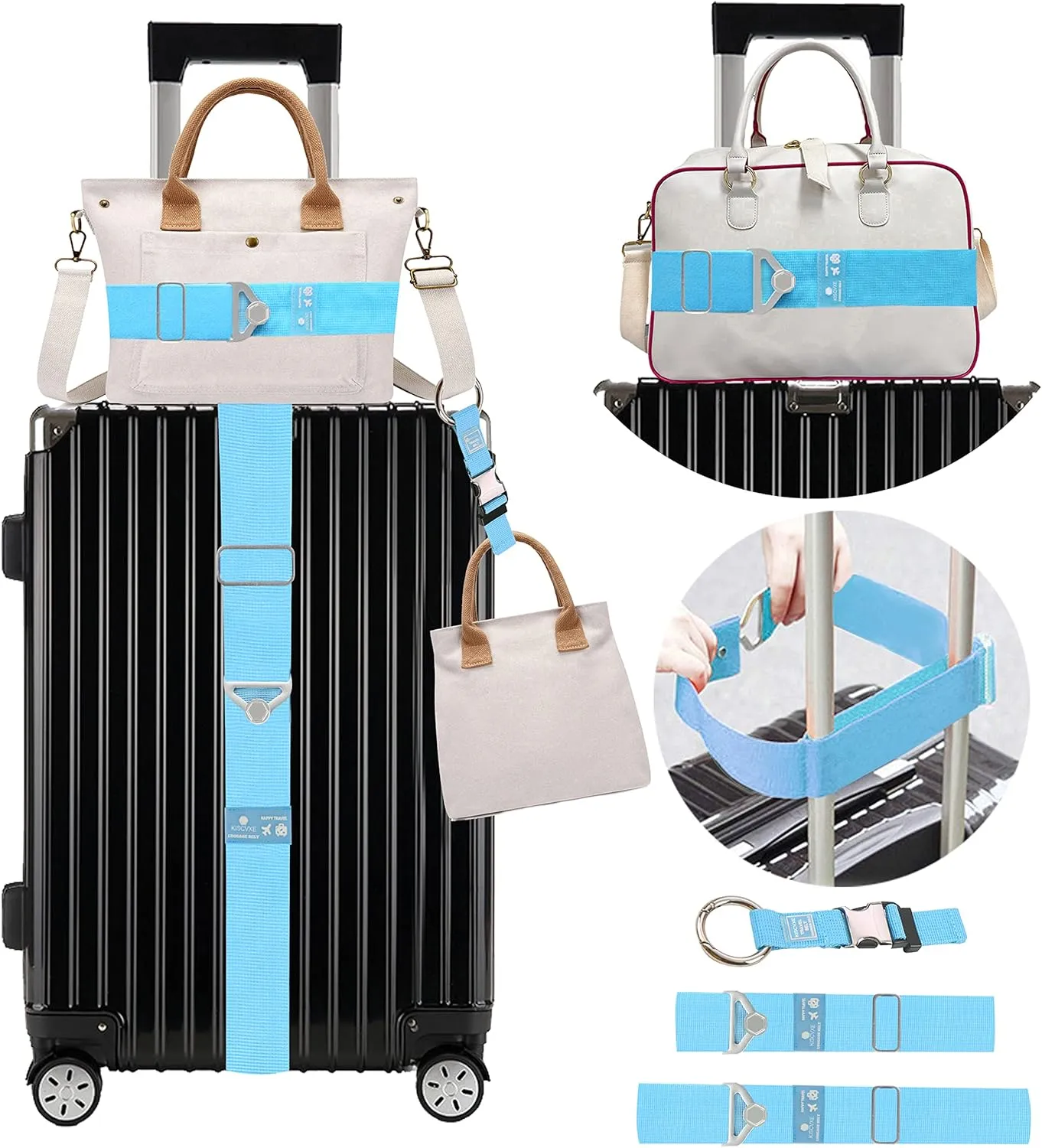 Travel Belt for Luggage, 3PCS Luggage Strap,Luggage Straps Over Handle for Carry On Bag -Adjustable Add a Bag Luggage Belt,Airport Travel Accessories for Women & Men