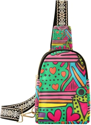 Trendy Cartoon Green Abstract Frog bags for women leather fanny pack for men for hiking