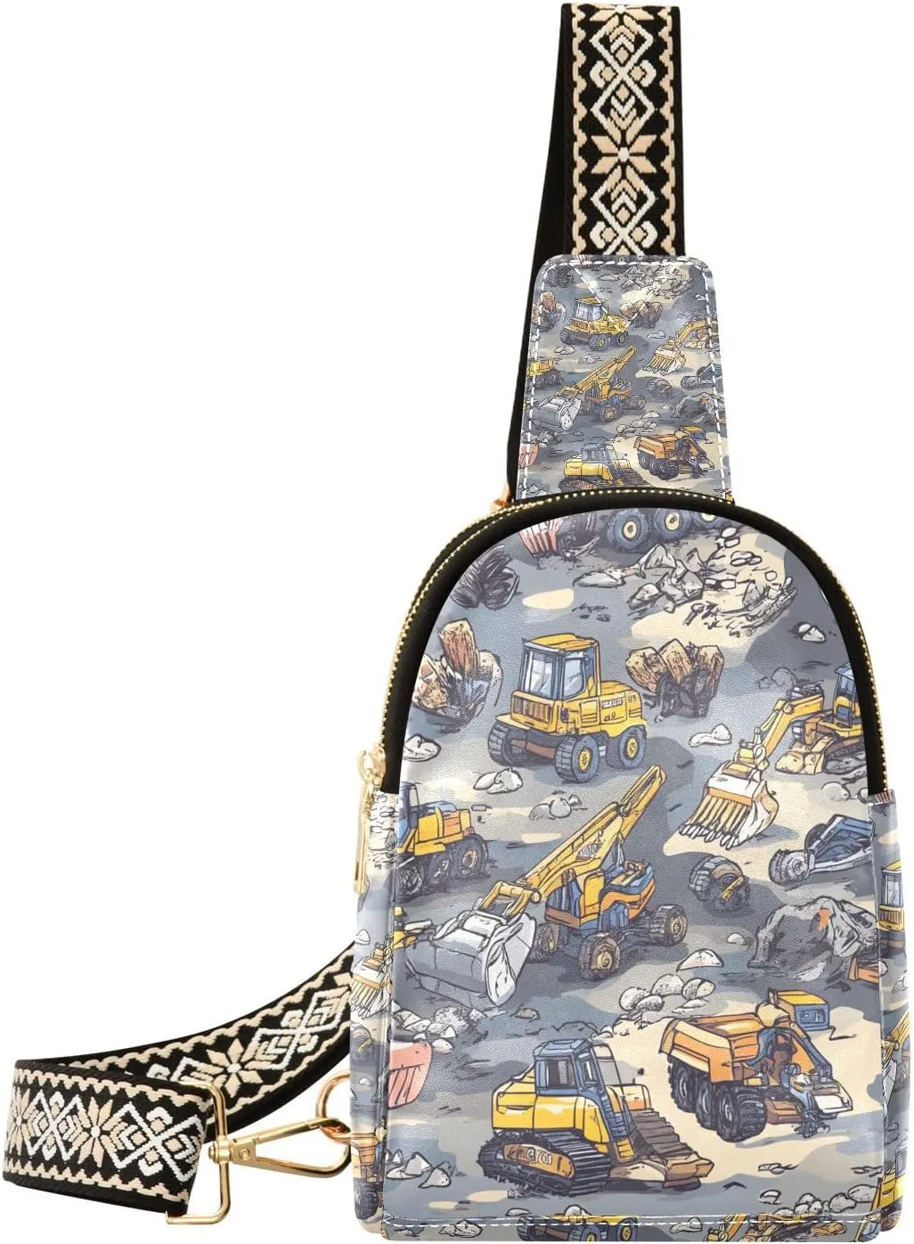 Trendy Construction Vehicles cross body bags cute brown leather fanny pack for travel