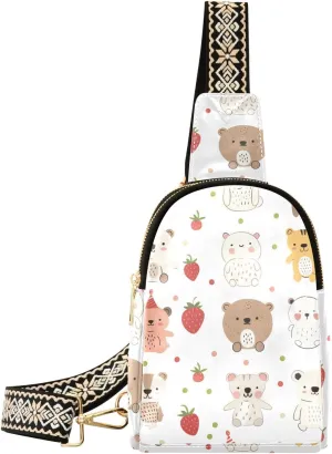 trendy Cute Cartoon Bear small crossbody bags multipurpose leather crossbody fanny packs for hiking