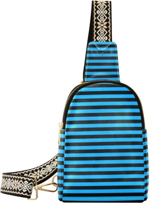trendy Neon Blue Black Strips crossbody fanny packs leather crossbody fanny packs for for travel