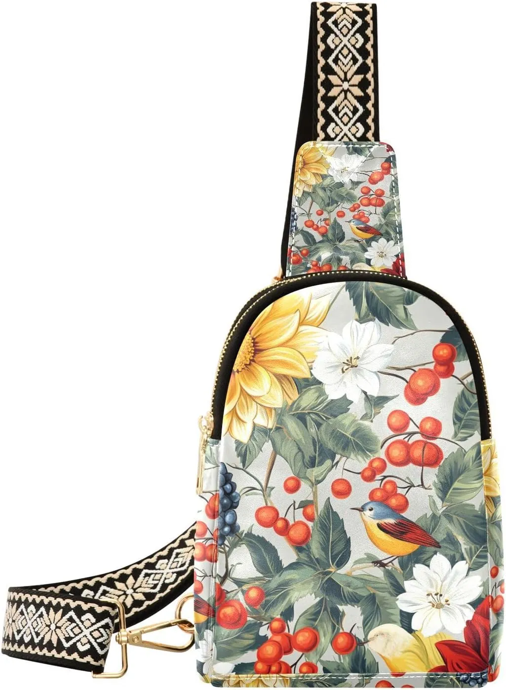 Trendy Oil Painting Sense Retro Flower Mulberry leather fanny pack fashion black crossbody fanny pack for day pack