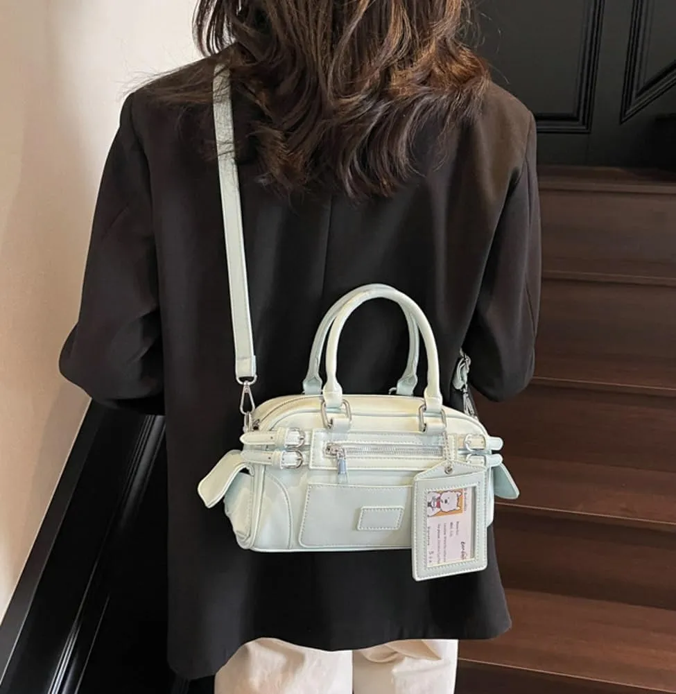 Trendy PU Leather Boston Barrel Bag Lightweight Satchel Tote Handbag Y2K Top Handle Shoulder Purse Crossbody Bags 2025