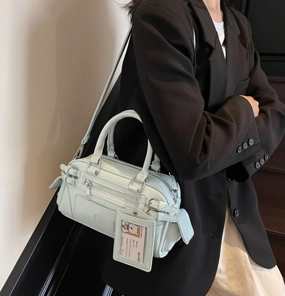 Trendy PU Leather Boston Barrel Bag Lightweight Satchel Tote Handbag Y2K Top Handle Shoulder Purse Crossbody Bags 2025