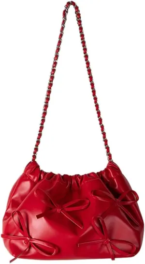 Trendy Small Purses Soft Leather Pleated Bucket Bags Shoulder Bag with Chain Cute Hobo Solid Shoulder Bags for Women