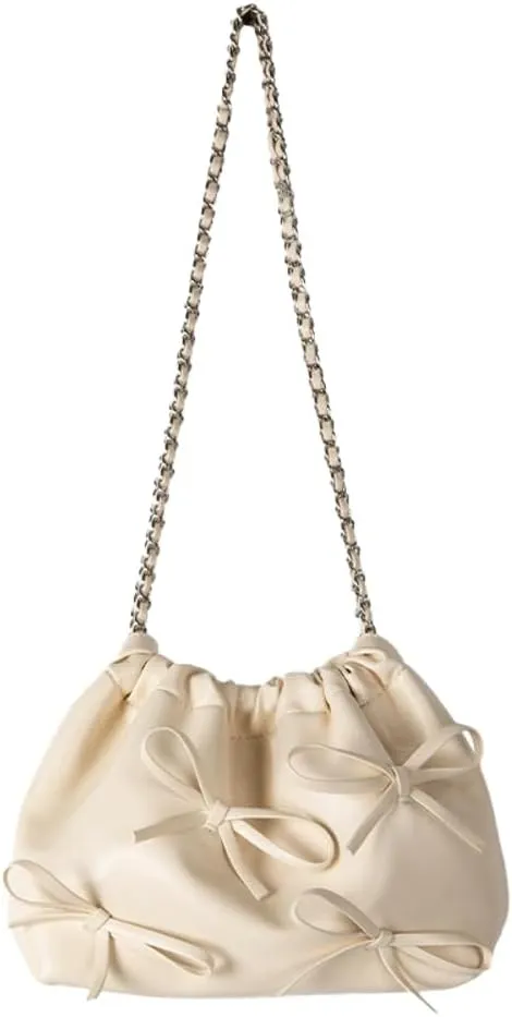 Trendy Small Purses Soft Leather Pleated Bucket Bags Shoulder Bag with Chain Cute Hobo Solid Shoulder Bags for Women